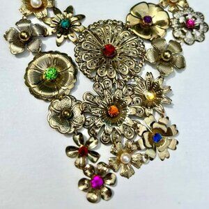 Multi Stone Chrystal and Gold Necklace